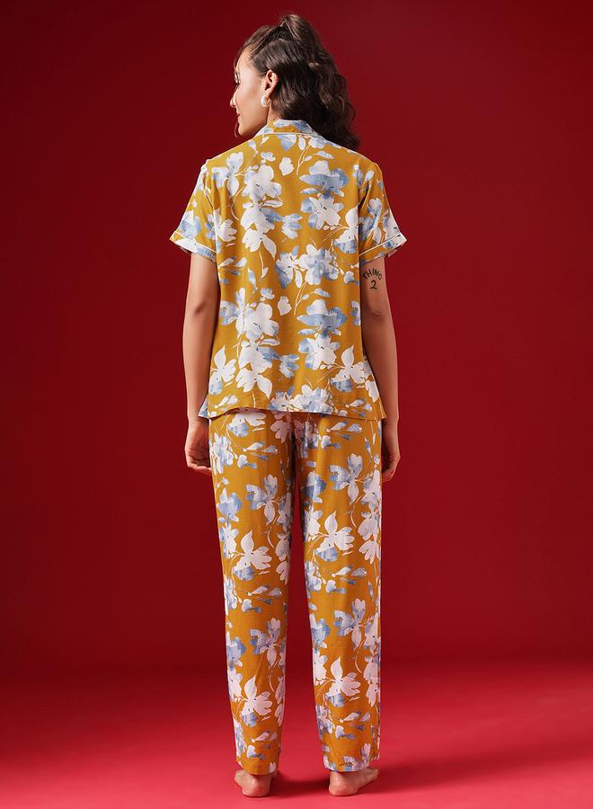 Clovia Floral Print Button Down Shirt and Pyjama Set - Image 5
