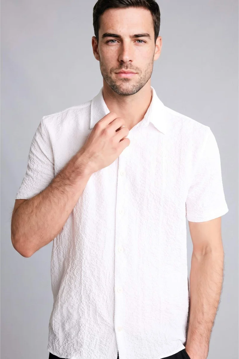 DeFacto Regular Fit Polo Collar Crinkle Short Sleeve Shirt
