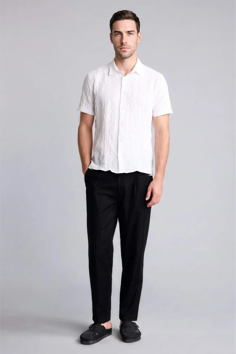 DeFacto Regular Fit Polo Collar Crinkle Short Sleeve Shirt