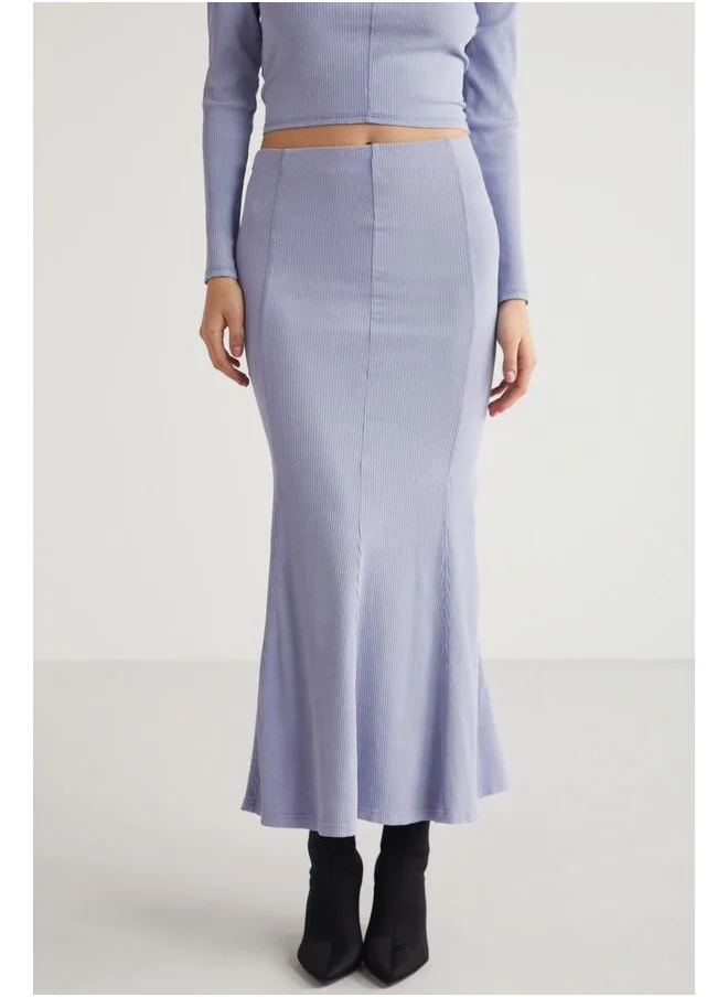 GRIMELANGE Grimelange Cateline Women's Slim Fit Elastic Waist Bodycon Midi Lilac Skirt