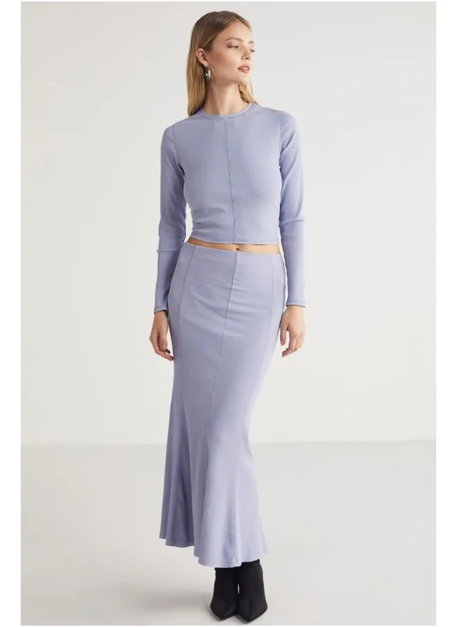 GRIMELANGE Grimelange Cateline Women's Slim Fit Elastic Waist Bodycon Midi Lilac Skirt