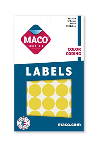 MACO Yellow Round Color Coding Labels, 3/4 Inches in Diameter, 1000 Per Box (MR1212-4) - Image 4