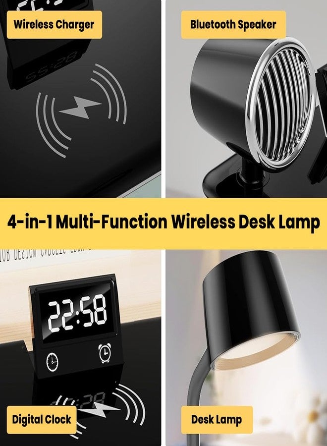 TECPHILE 5-in-1 Study Table Lamp with Bluetooth Speaker, 15W Wireless Charging, LED Time Display & Alarm, 3 Light Modes, Adjustable Hose – Desk Lamp for Students, Home & Office (Black) - Image 3