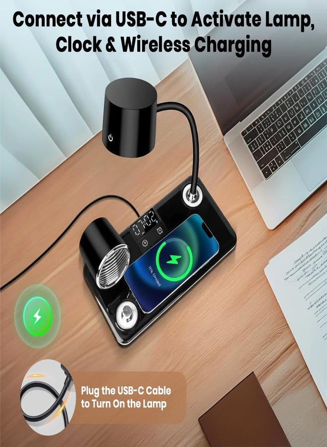 TECPHILE 5-in-1 Study Table Lamp with Bluetooth Speaker, 15W Wireless Charging, LED Time Display & Alarm, 3 Light Modes, Adjustable Hose – Desk Lamp for Students, Home & Office (Black) - Image 5