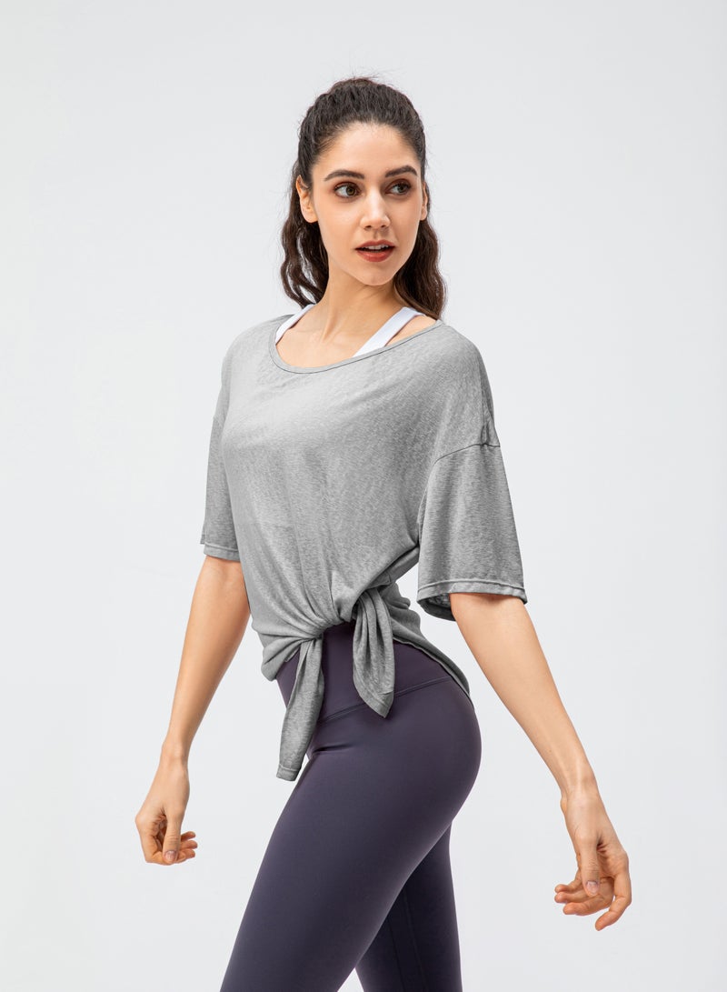 Loquat Women Quick Dry Breathable Yoga Shirt Grey - Image 1