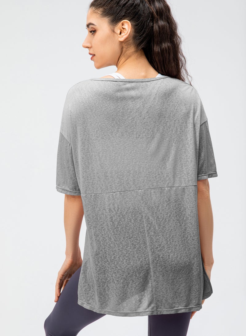 Loquat Women Quick Dry Breathable Yoga Shirt Grey - Image 2