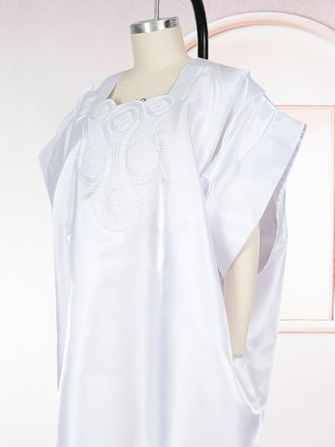 HD African Style Bell Sleeves All White Bubu Dress for Woman Fashion Embroidery Gown One Size - Image 3