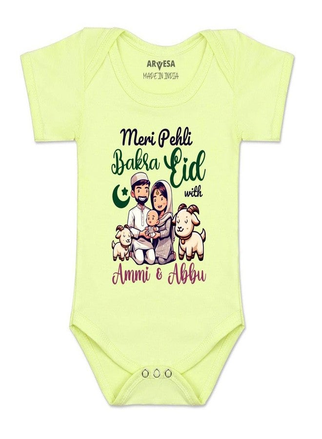 ARVESA Meri Pehli Bakra Eid With Ammi & Abbu R-1646 Eid Bodysuit, Sleepsuits, Rompers For New Born Baby Clothes 0-3 Months Unisex Stylish Dress For Baby Boy & Girl, Newborn Infant Outfit - Image 1