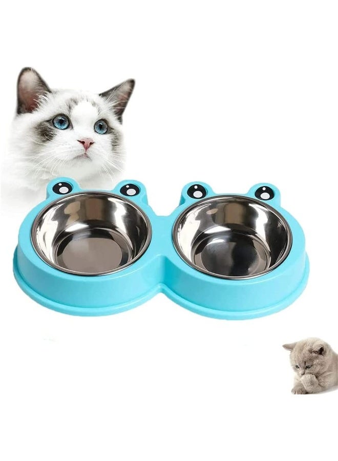 Mumoo Bear Frog Shape Stainless Steel Pet Dog Cat Double Bowl Feeder Set for Small Medium Dog/cat Food, Blue, Pack of 1 - Image 1