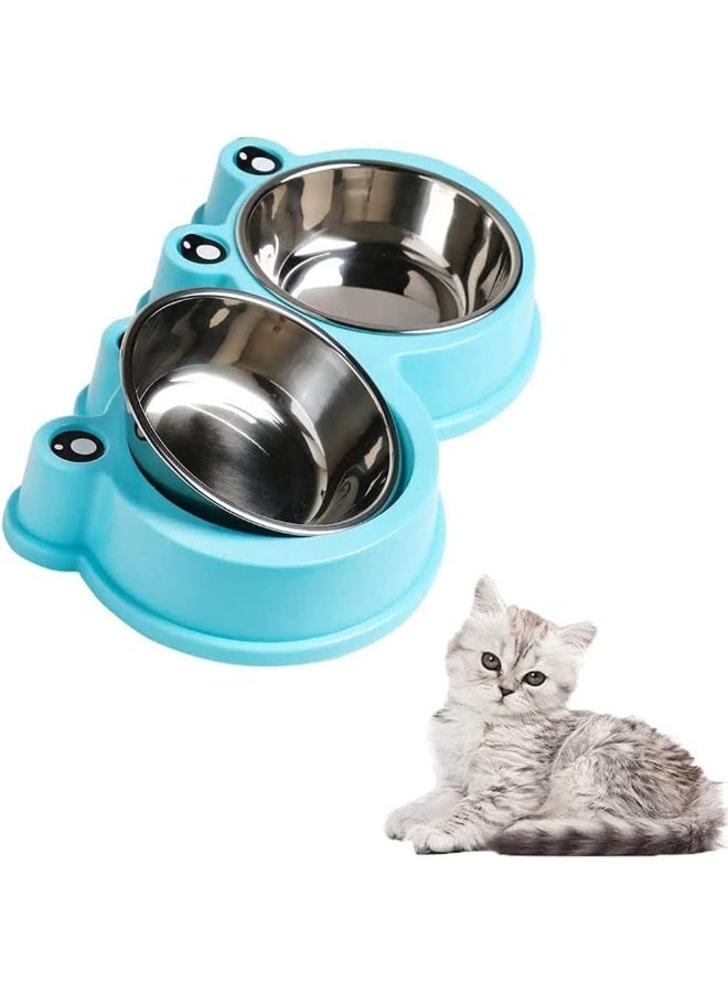 Mumoo Bear Frog Shape Stainless Steel Pet Dog Cat Double Bowl Feeder Set for Small Medium Dog/cat Food, Blue, Pack of 1 - Image 2