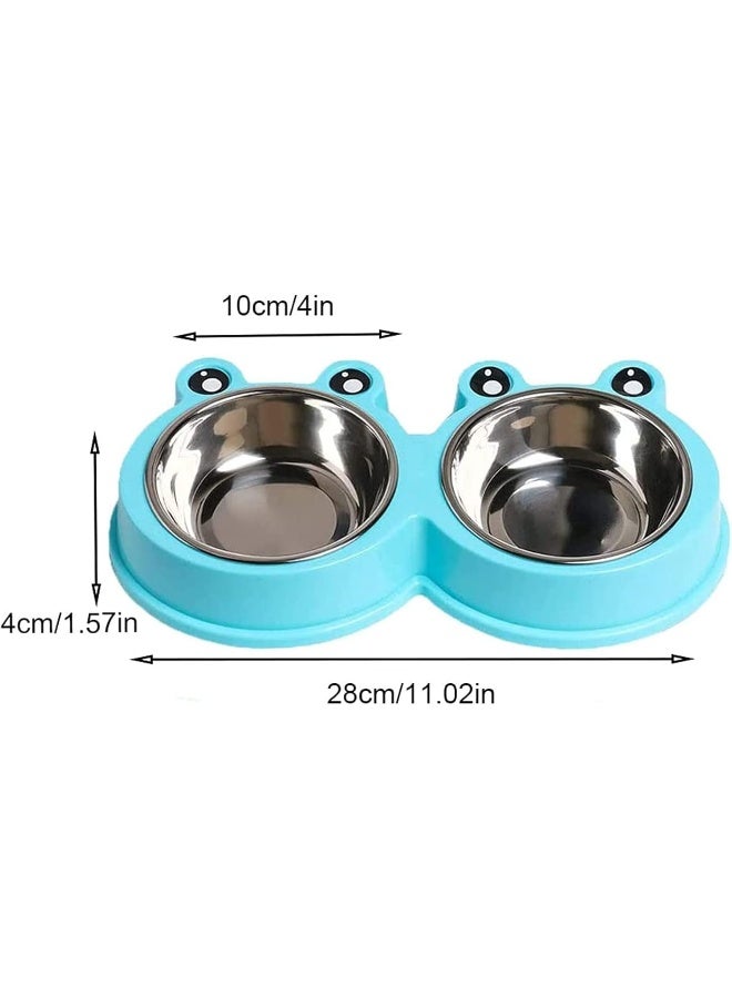 Mumoo Bear Frog Shape Stainless Steel Pet Dog Cat Double Bowl Feeder Set for Small Medium Dog/cat Food, Blue, Pack of 1 - Image 3