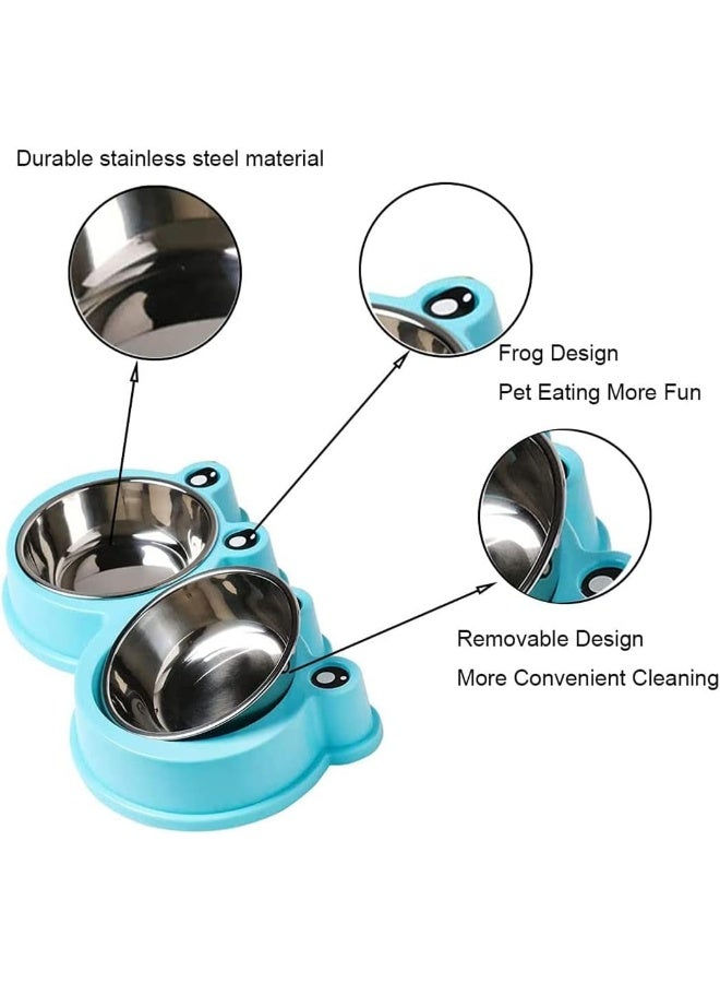 Mumoo Bear Frog Shape Stainless Steel Pet Dog Cat Double Bowl Feeder Set for Small Medium Dog/cat Food, Blue, Pack of 1 - Image 4