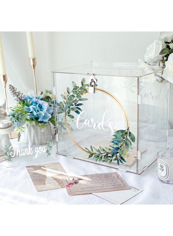 OurWarm صندوق بطاقات أكريليك شفاف من OurWarm مع قفل وفتحة، صندوق بطاقات زفاف سميك لتلقي الزفاف، صندوق هدايا نقدية كبير لصندوق بطاقات تخرج الأوكاليبتوس لحفلة التخرج أو عيد الميلاد أو حفلة استقبال المولود - Image 1