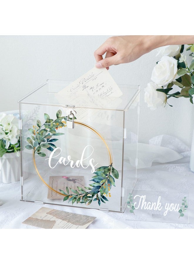 OurWarm صندوق بطاقات أكريليك شفاف من OurWarm مع قفل وفتحة، صندوق بطاقات زفاف سميك لتلقي الزفاف، صندوق هدايا نقدية كبير لصندوق بطاقات تخرج الأوكاليبتوس لحفلة التخرج أو عيد الميلاد أو حفلة استقبال المولود - Image 2