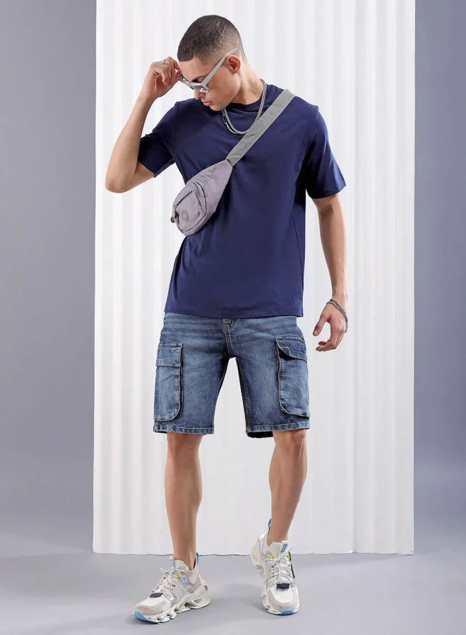 The Indian Garage Co Men Slim Fit Solid Round Neck Tshirt
