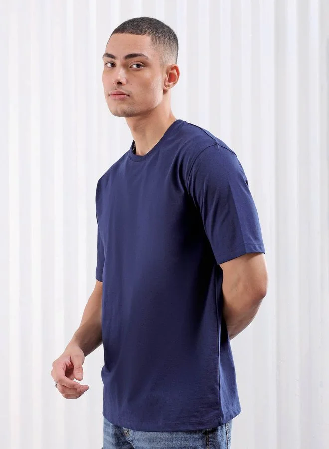 The Indian Garage Co Men Slim Fit Solid Round Neck Tshirt