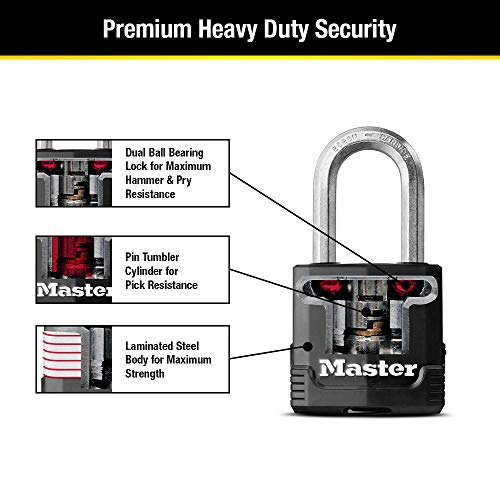 Master Lock Black Outdoor Key Lock, Heavy Duty Weather Resistant Padlock with Cover, Keyed Alike Padlocks for Outdoor Use, 4 Pack, M115XQLF - Image 5