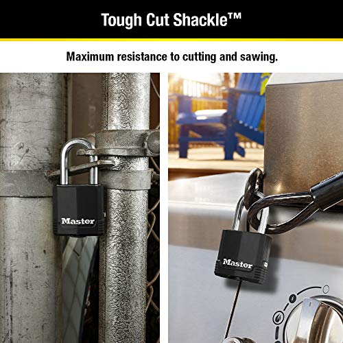 Master Lock Black Outdoor Key Lock, Heavy Duty Weather Resistant Padlock with Cover, Keyed Alike Padlocks for Outdoor Use, 4 Pack, M115XQLF - Image 3