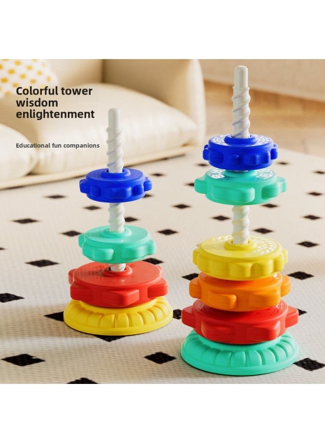 Children's Rainbow Turn Music Stacking Music Color Stacking Ring Infant 1 Baby 3 Turn Turret Educational Early Education Toy-color:Four-story Rainbow Tower (e-commerce Box)  - Image 3
