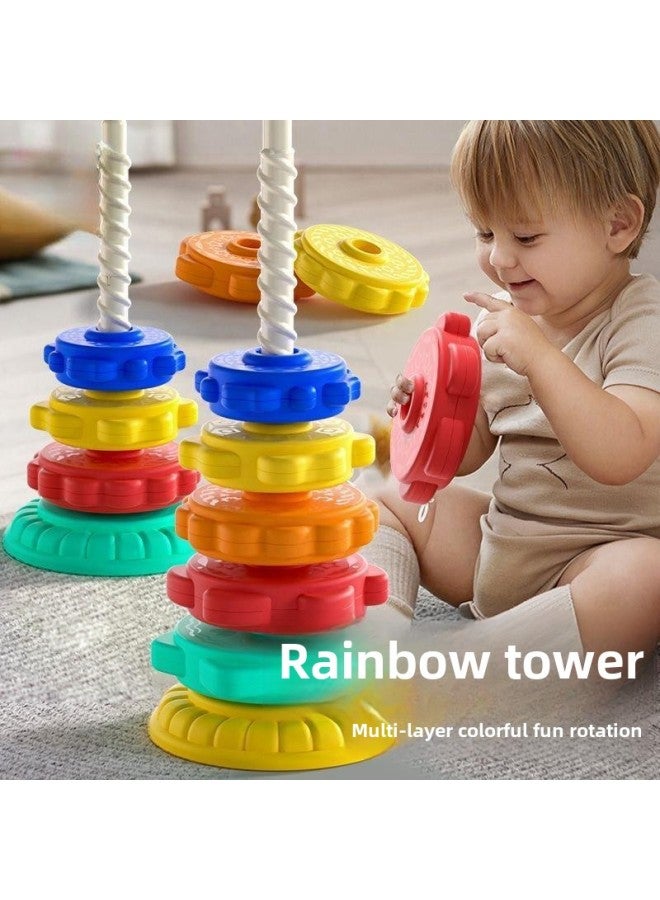 Children's Rainbow Turn Music Stacking Music Color Stacking Ring Infant 1 Baby 3 Turn Turret Educational Early Education Toy-color:Four-story Rainbow Tower (e-commerce Box)  - Image 2