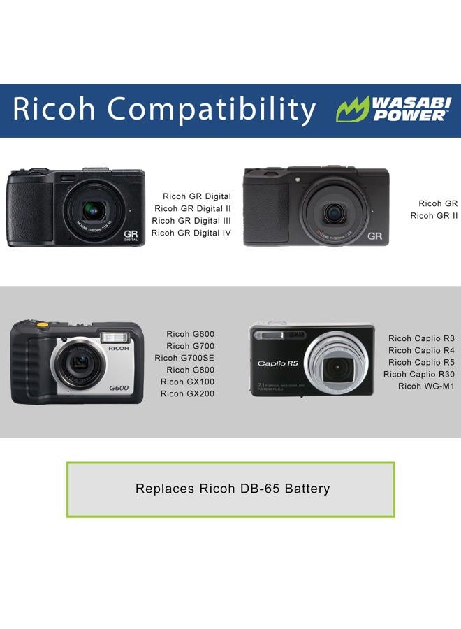 Wasabi Power Battery (2-Pack) and Charger for Ricoh DB-65 and Ricoh G700, G700SE, G600, GR, GR Digital, GR Digital II, GR Digital III, GR Digital IV, GX100, GX200, Caplio R3, R4, R5, R30 - Image 2