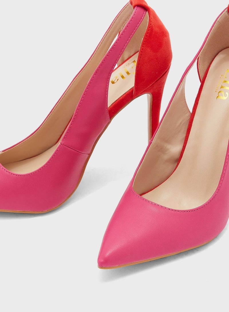 ELLA Colourblock Cutout Detail Pointed Pump Pink - Image 5