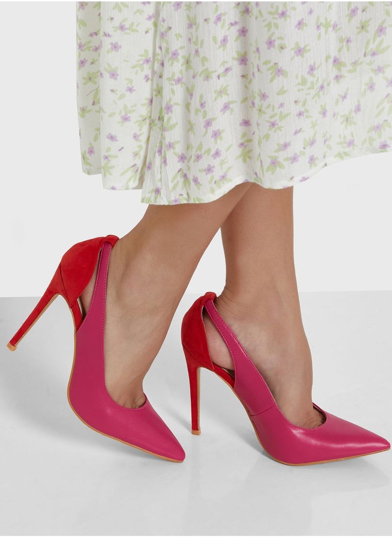 ELLA Colourblock Cutout Detail Pointed Pump Pink - Image 2