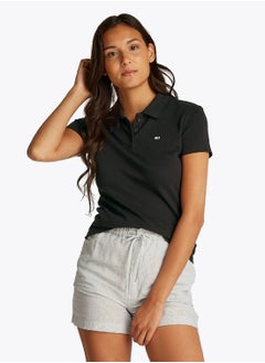 TOMMY JEANS Women's Essential Slim Polo Shirt - Cotton, Black  - Image 1