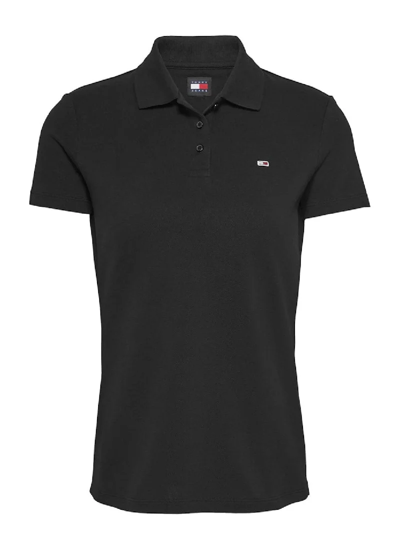 TOMMY JEANS Women's Essential Slim Polo Shirt - Cotton, Black