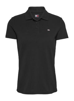 TOMMY JEANS Women's Essential Slim Polo Shirt - Cotton, Black  - Image 2