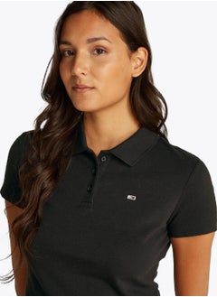 TOMMY JEANS Women's Essential Slim Polo Shirt - Cotton, Black  - Image 5
