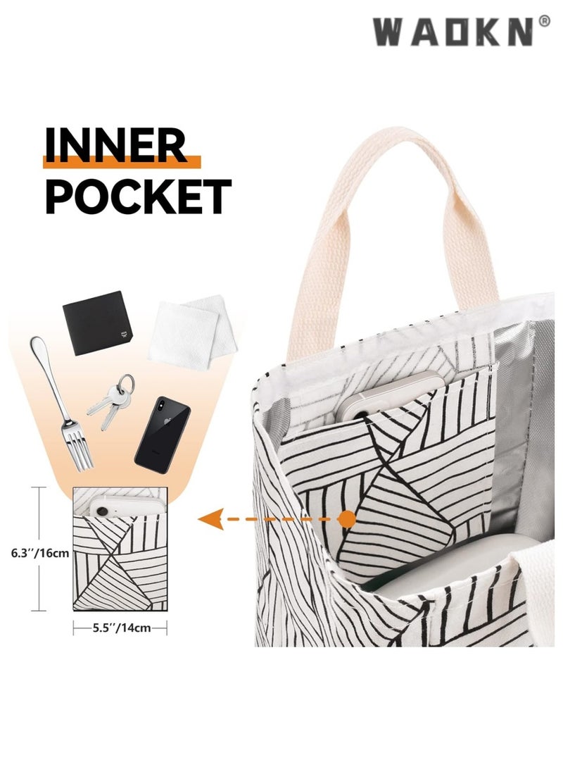 WAOKN High Quality Solid Reusable Multipurpose Lunch Bag Insulated Lunch Box Canvas Fabric With Aluminum Foil Lunch Tote Bags For Men And Women Office And Travel Use  - Image 3