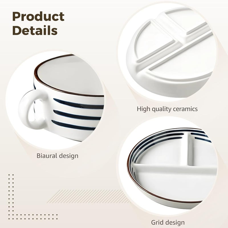 Divided Ceramic Dinnerware Set, Heart Bowl, and Handled Cup, 3 Pcs, Japanese Style, for Adults and - Image 2