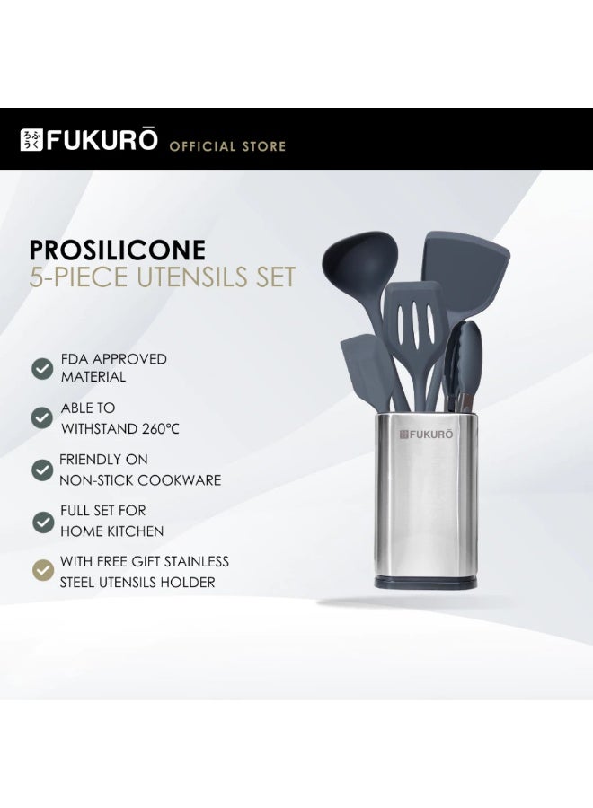 Fukuro 260° ProSilicone Utensils Set (5 Pcs) / Free Utensils Holder - Image 1