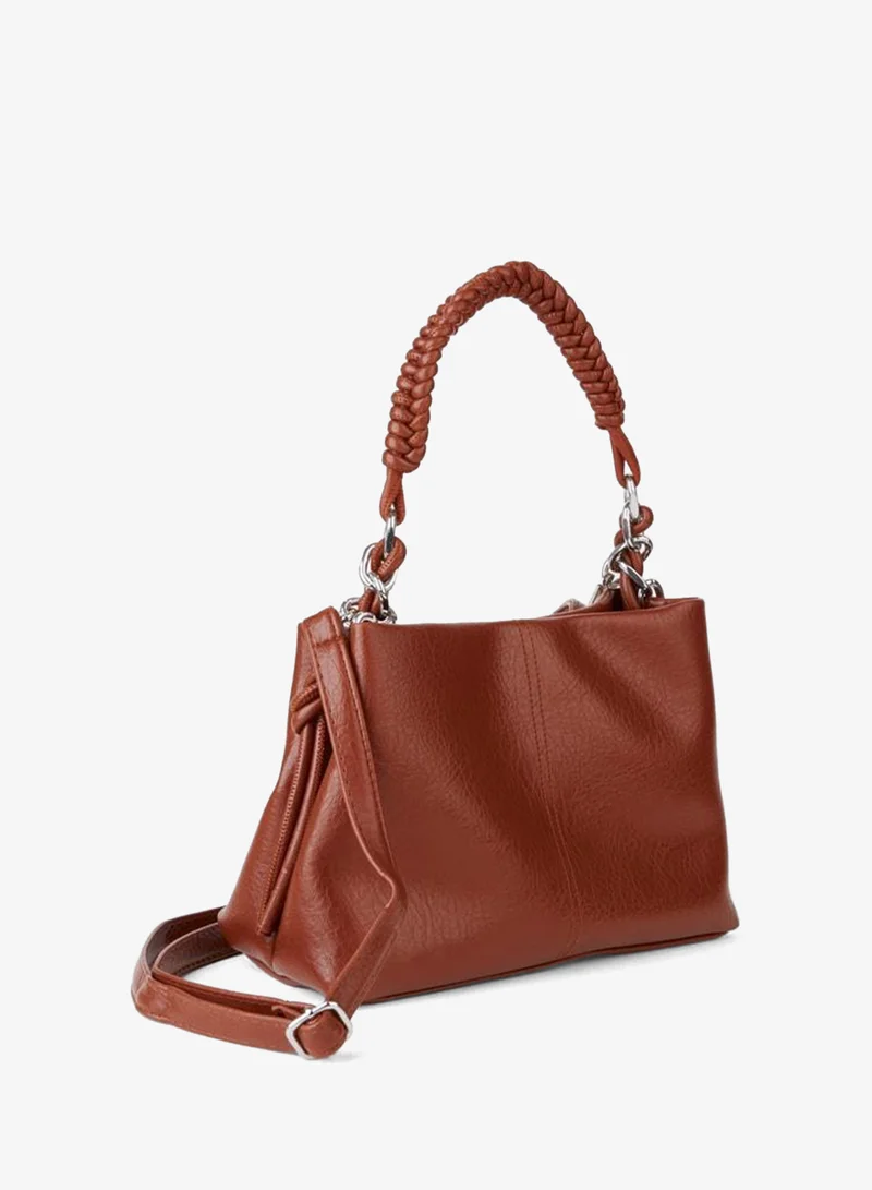 Women's Taba Artificial Leather Knitted Strap Lined Zipper Closure Hand, Arm and Shoulder Bag.