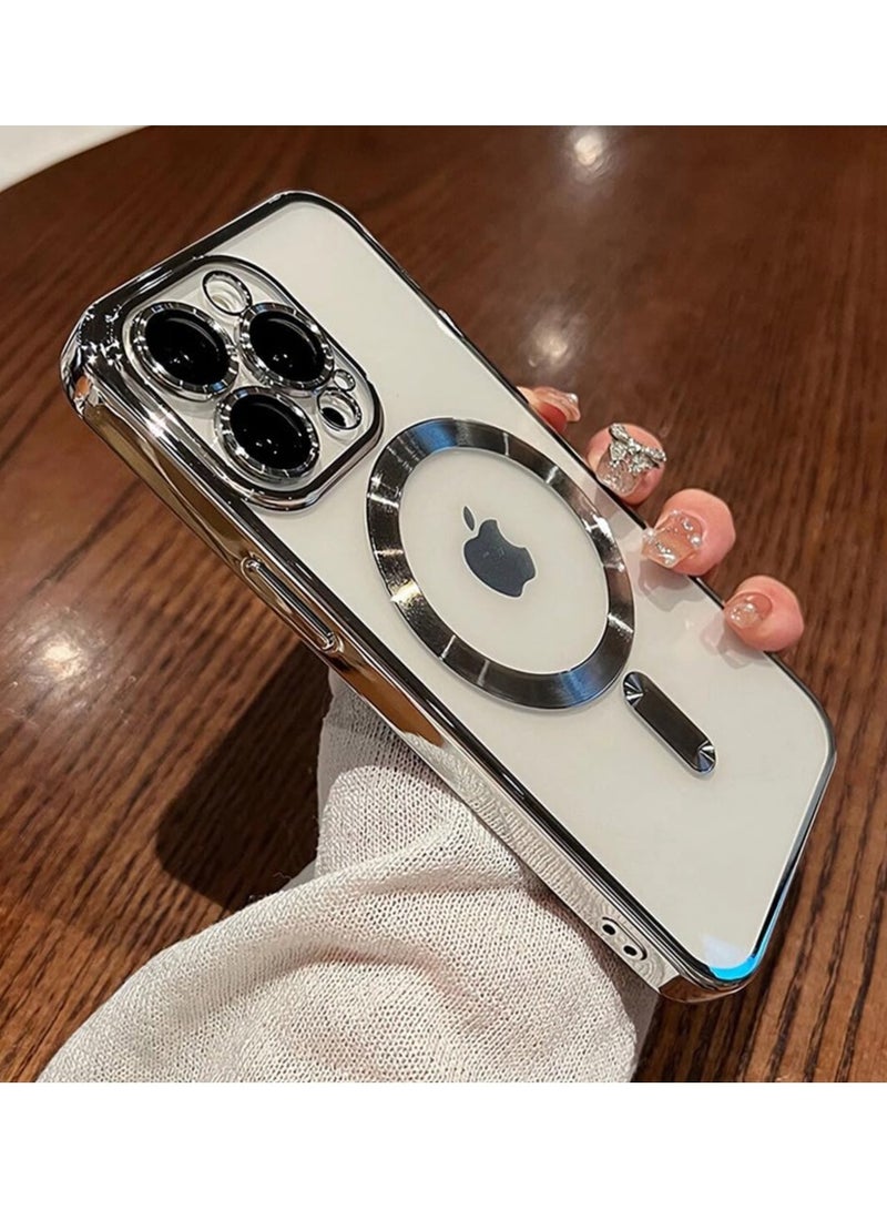 ELTRAZONE Magnetic Case for iPhone 15 Pro Max Case [Compatible with MagSafe] Full Camera Protection Clear Plating Luxury Cover for Women Men Soft TPU Bumper Drop Protective Phone Case (6.7"),Silver - Image 1
