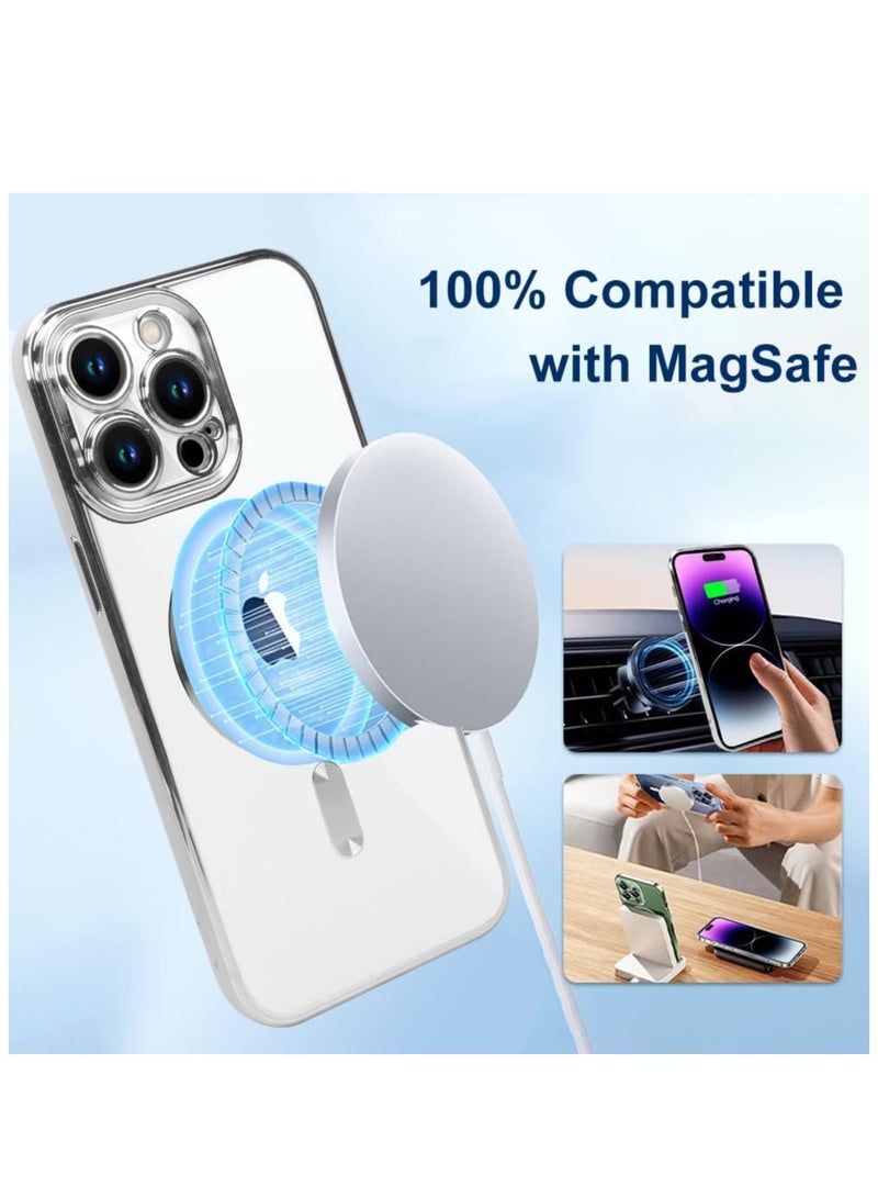ELTRAZONE Magnetic Case for iPhone 15 Pro Max Case [Compatible with MagSafe] Full Camera Protection Clear Plating Luxury Cover for Women Men Soft TPU Bumper Drop Protective Phone Case (6.7"),Silver - Image 4