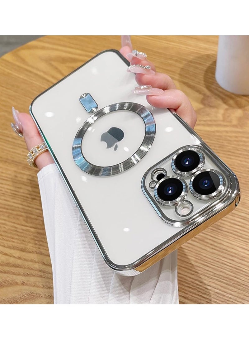 ELTRAZONE Magnetic Case for iPhone 15 Pro Max Case [Compatible with MagSafe] Full Camera Protection Clear Plating Luxury Cover for Women Men Soft TPU Bumper Drop Protective Phone Case (6.7"),Silver - Image 2