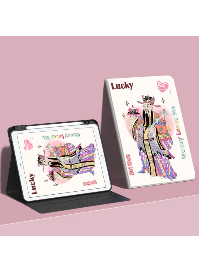 Suitable For Apple Ipad Protective Case With Pen Slot 9/10 Generation 10.9/10.2/9.7 Inch Pro11/air45 Shell-Color:T168 God Of Wealth Gives Good Luck 【book Pen Slot】】-Applicable Model:Ipad7/8/9 Generation (10.2 Inches)