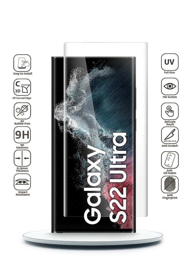 Wtech Samsung Galaxy S22 Ultra 5G Premium Curved Edges UV Full Glue Full Cover Tempered Glass Screen Protector (MSGUCN) - Clear - Image 2