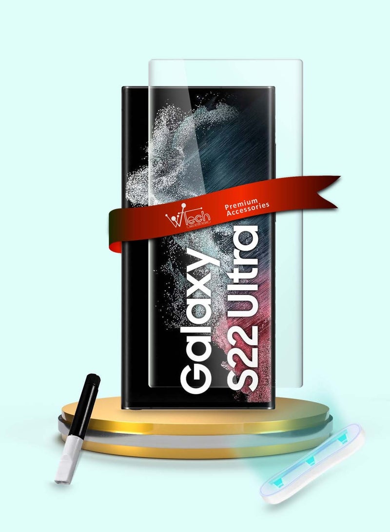 Wtech Samsung Galaxy S22 Ultra 5G Premium Curved Edges UV Full Glue Full Cover Tempered Glass Screen Protector (MSGUCN) - Clear - Image 1