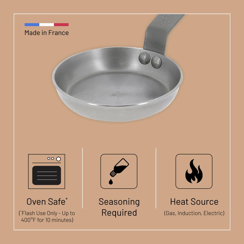 de Buyer MINERAL B Carbon Steel Egg & Pancake Pan - 4.75â€ Diameter - Naturally Non-Stick Finish - Made in France - Image 3