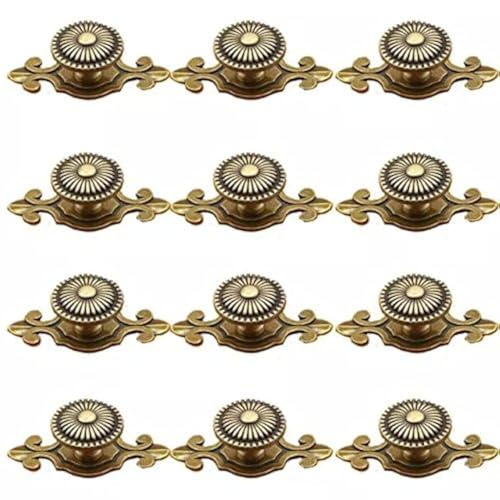 CSKB Golden Brass Antique Vintage Retro Drawer Cabinet Metal Knobs with Backplates 12 PCSMushroom Shape Pulls Handle Dresser Knob
