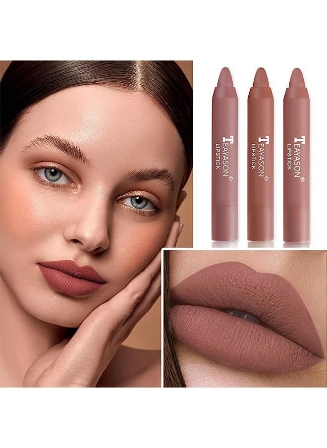 TEAYASON - 3PCS Nude Lipstick Set Matte Lip Stick Waterproof Long Lasting Lipstick Non Stick Cup Velvet Lip Gloss Lip Stain Professional Lip Makeup Matte Lipstick Set B - Image 1