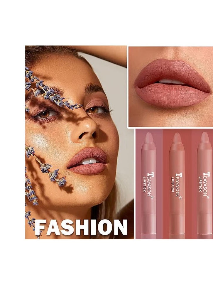 TEAYASON - 3PCS Nude Lipstick Set Matte Lip Stick Waterproof Long Lasting Lipstick Non Stick Cup Velvet Lip Gloss Lip Stain Professional Lip Makeup Matte Lipstick Set B - Image 1