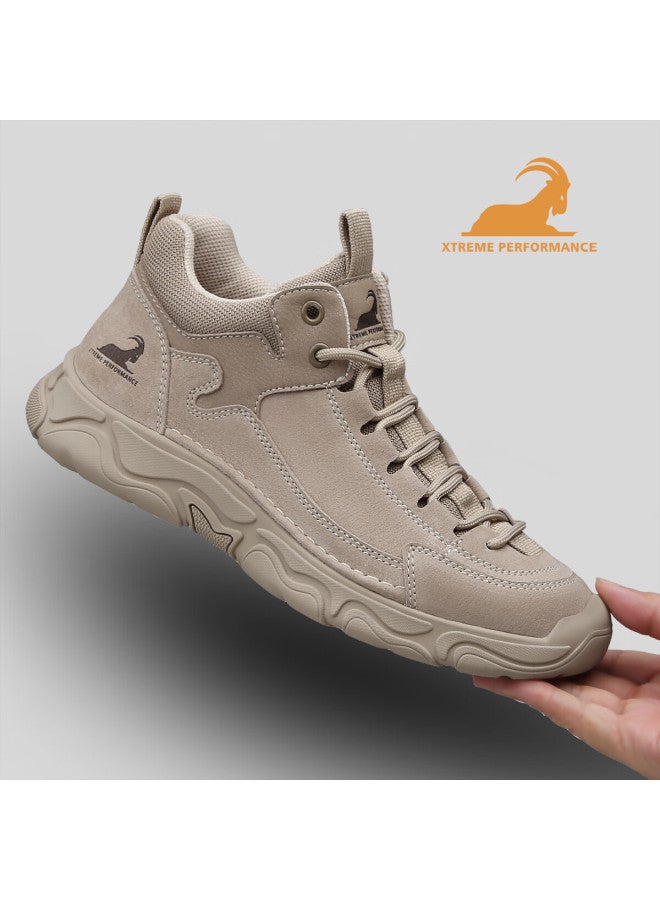 Beck Ram Men's Lightweight Luxury Genuine Leather Sports Casual Shoes Autumn Winter Warm Retro Mid-top Walking Shoes Durable Hiking Shoes - Image 1