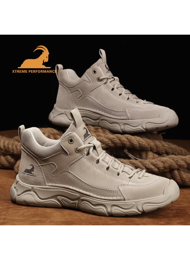 Beck Ram Men's Lightweight Luxury Genuine Leather Sports Casual Shoes Autumn Winter Warm Retro Mid-top Walking Shoes Durable Hiking Shoes - Image 2