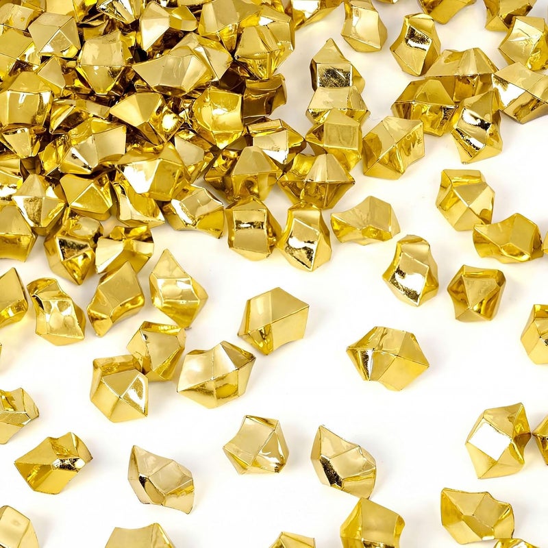 DomeStar 150PCS Gold Acrylic Ice Rocks – Faux Gems Nuggets Vase Fillers Pot of Gold, Glitter Party Decorations, DIY Crafts & Table Scatter - Image 1