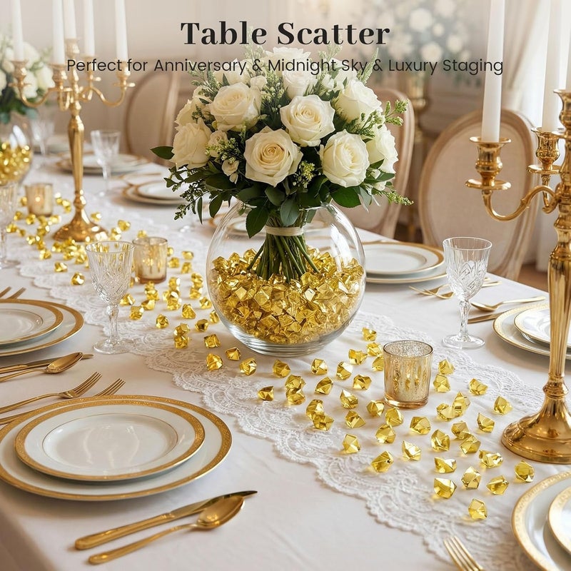 DomeStar 150PCS Gold Acrylic Ice Rocks – Faux Gems Nuggets Vase Fillers Pot of Gold, Glitter Party Decorations, DIY Crafts & Table Scatter - Image 4