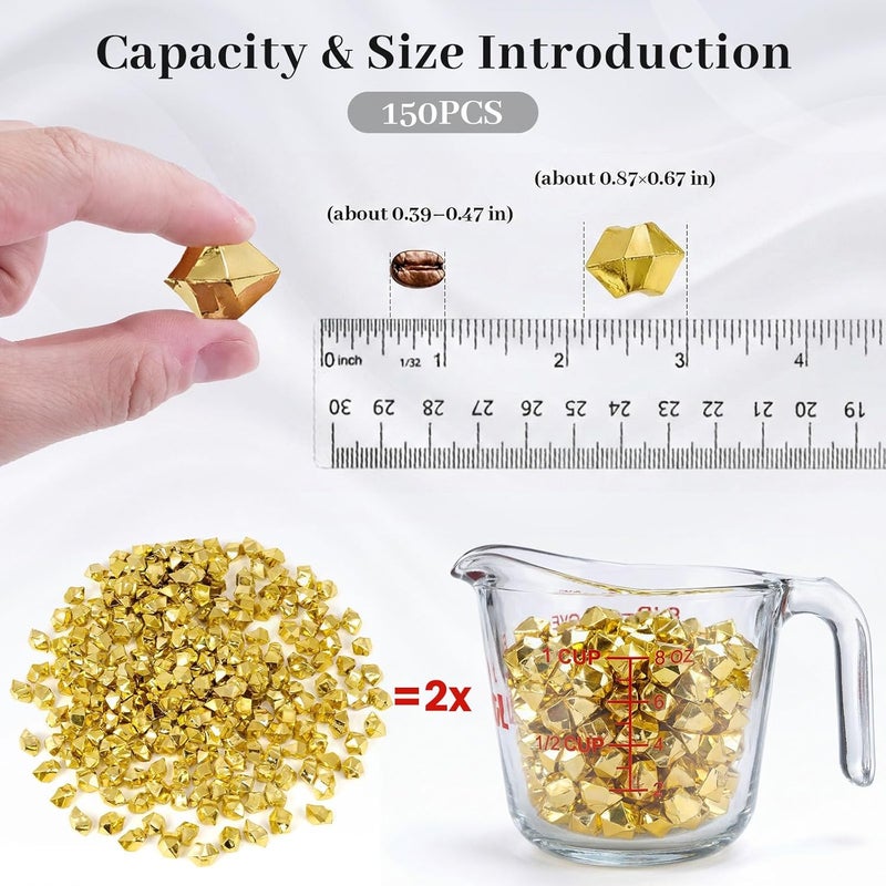 DomeStar 150PCS Gold Acrylic Ice Rocks – Faux Gems Nuggets Vase Fillers Pot of Gold, Glitter Party Decorations, DIY Crafts & Table Scatter - Image 2